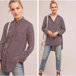 Anthropologie Maeve Adelaide Women's Size Small Red Blue Striped High-Low Shirt